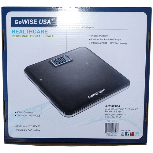 GoWISE USA GW22035 Electronic Personal Digital Scale w- Step-On Techonology & Wide Platform & LCD Display 400LB Capacity Black
