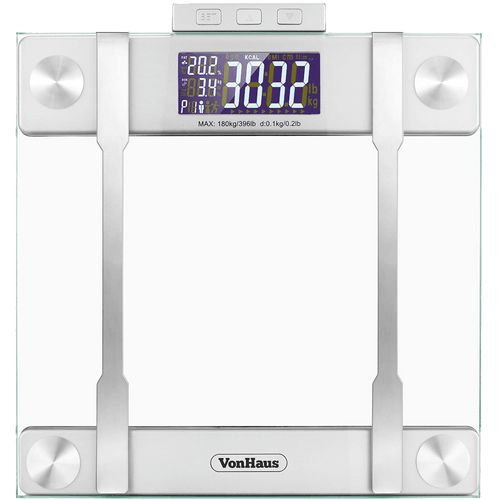 VonHaus Body Fat Scales 400lb Weight Capacity Hydration Monitor Composition Analyser Bathroom Scales